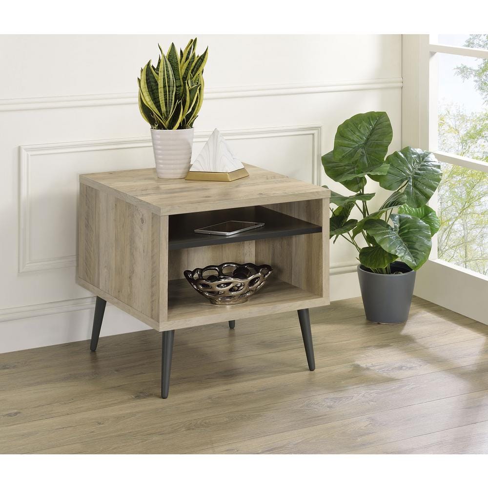Welsh Mid Century Modern Pine and Gray Wood End Table