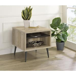 Welsh 22 in. Antique Pine and Gray Square Engineered Wood End Table with Shelf