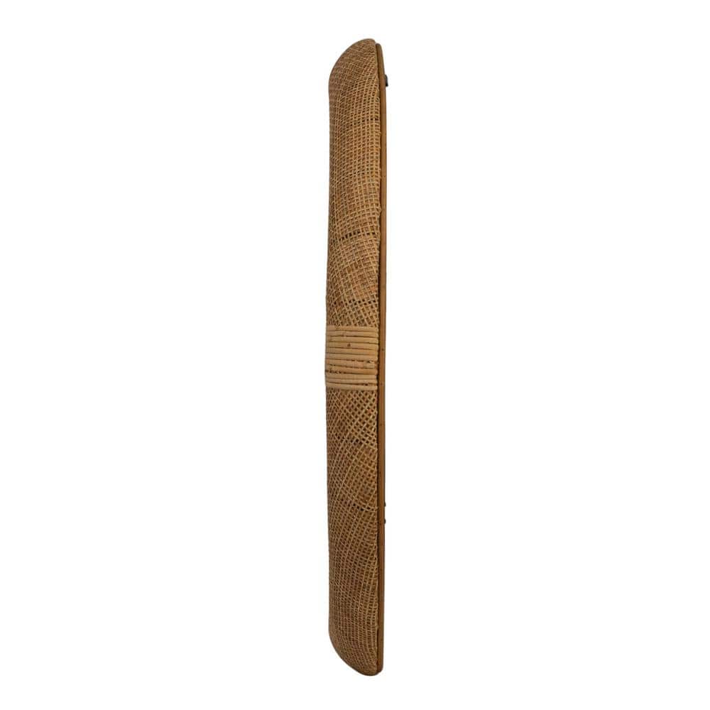 Natural Handwoven Rattan and Wood Round Wall Mirror