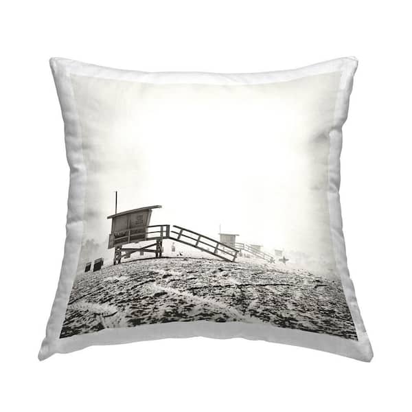 Stupell Industries Grey Beach Huts Gray Print Polyester 18 in. x 18 in. Throw Pillow