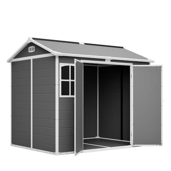 Diana 8 ft. W x 6 ft. D Gray Resin Plastic Outdoor Storage Shed with Lockable Doors, Windows, Air Vents (42.67 sq. ft.)