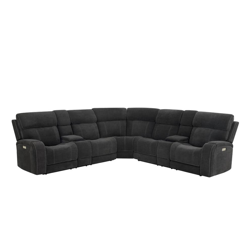 Gray Fabric Three-Piece Sectional with Cup Holders
