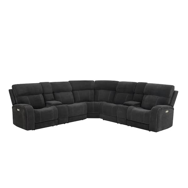 Steve Silver Seattle 219 in. 3-Piece Fabric Gray Polyester Sectional Sofa with Recline