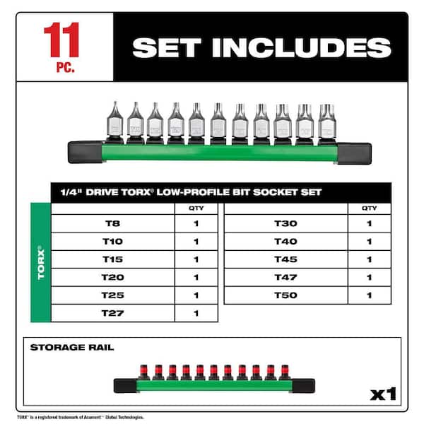 1/4 in. Drive Low-Profile TORX Bit Socket Set (11-Piece)