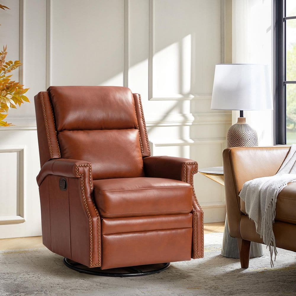 JAYDEN CREATION Dryope Saddle Genuine Leather Swivel Rocker