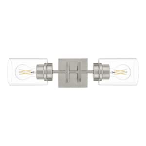 Westerling 19 in. 2-Light Brushed Nickel Linear Bathroom Vanity Light Fixture with Clear Glass Shades