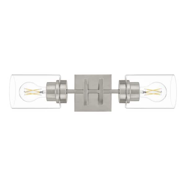 Hampton Bay Westerling 19 in. 2-Light Brushed Nickel Linear Bathroom Vanity Light Fixture with Clear Glass Shades