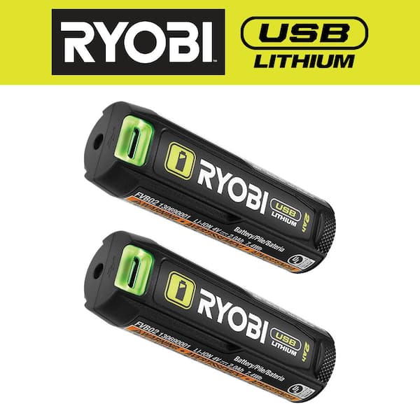 RYOBI USB Lithium 2.0 Ah Lithium Rechargeable Batteries (2-Pack)