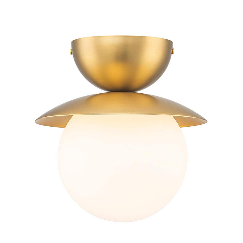 7.87 in. 1-Light Modern Bowl Brushed Brass Flush Mount with White Opal Glass for Bedroom Bathroom Kitchen Island price history on PriceWatchPro