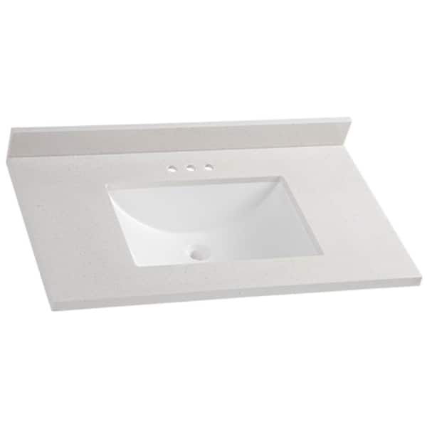 Glacier Bay 37 in. W x 22 in. D Solid Surface White Rectangular Single Sink Vanity Top in Titanium