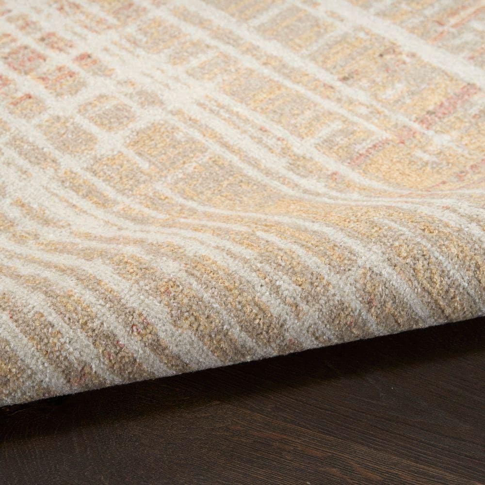 Beige Peach Abstract Polyester Machine Washable Runner Rug