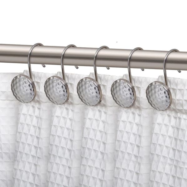 Rust Resistant Metal Shower Curtain Rings/Hooks for Bathroom, Curtains, Kitchens, Towels etc-Set of 12, Brushed Nickel