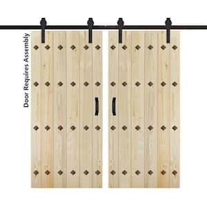 Mid-Century New Style 76 in. x 84 in. Unfinished Solid Wood Double Sliding Barn Door with Hardware Kit