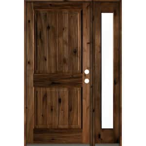 50 in. x 80 in. Knotty Alder Square Top Left-Hand/Inswing Clear Glass Provincial Stain Wood Prehung Front Door w/RFSL