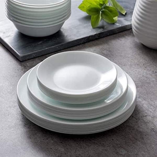 8 Pieces Dinner Plates Set Triple Layer Glass and Chip Resistant, Lightweight Round Plates, Winter Frost White