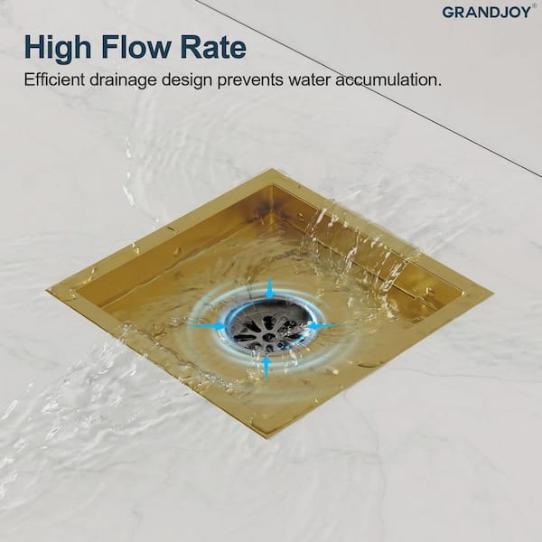 GRANDJOY 6 x 6 in. Square Stainless Steel Shower Bath Drain with
