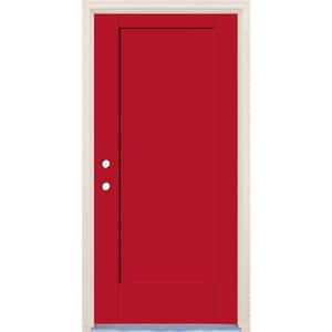 36 in. x 80 in. 1 Panel Right-Hand Ruby Red Painted Fiberglass Prehung Front Door w/4-9/16 in. Frame and Nickel Hinges