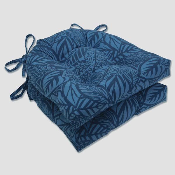 Pillow Perfect Floral 16 x 15.5 Outdoor Dining Chair Cushion in Blue (Set of 2)