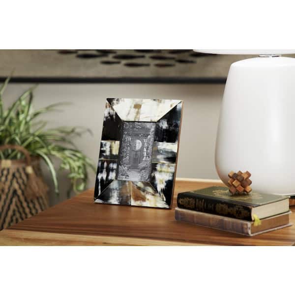 Litton Lane 4 in. x 6 in. Rectangular Black, White, and Gold Natural Horn Picture Frame