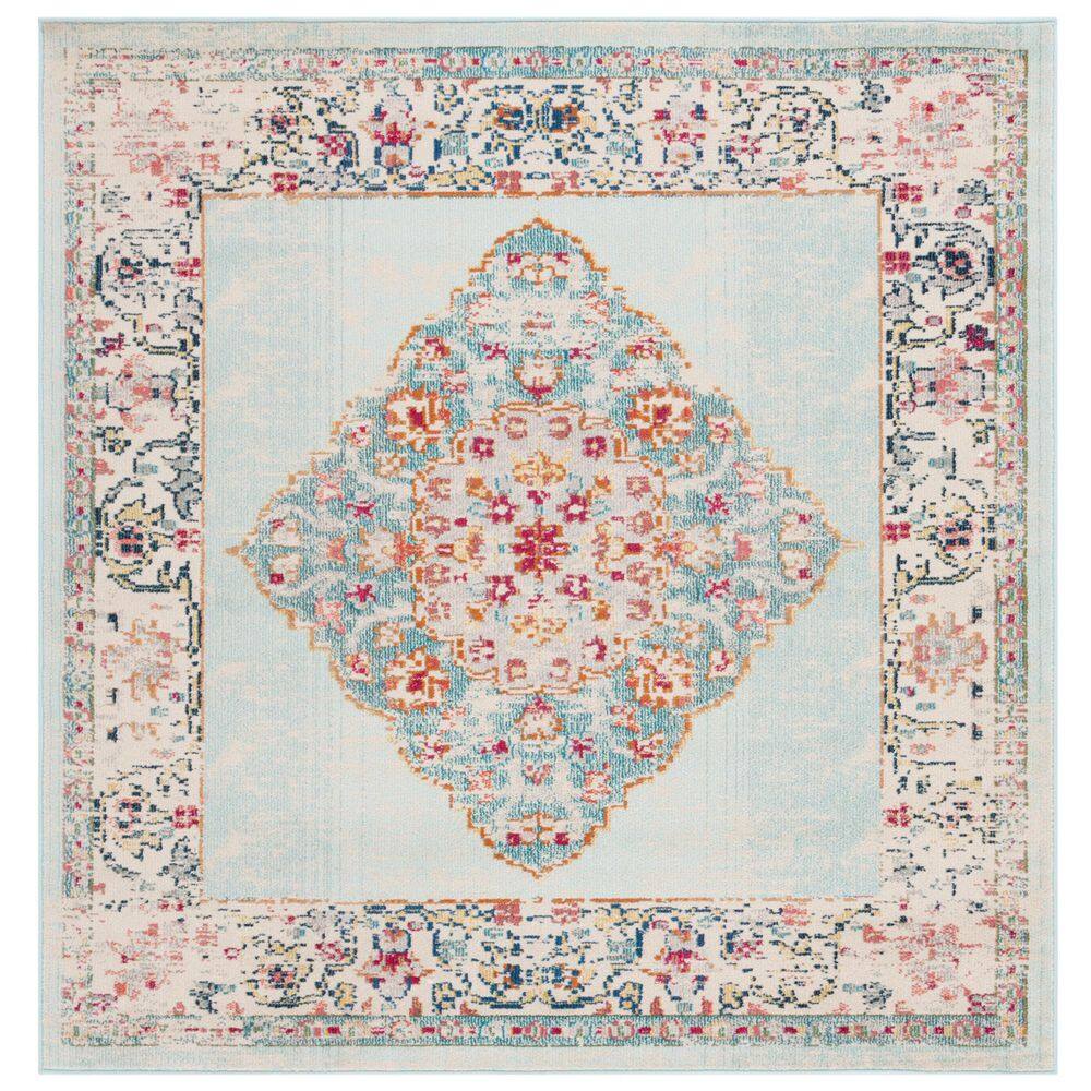 Monaco 7 ft. x 7 ft. Ivory/Turquoise Distressed Medallion Square Area Rug price history on PriceWatchPro