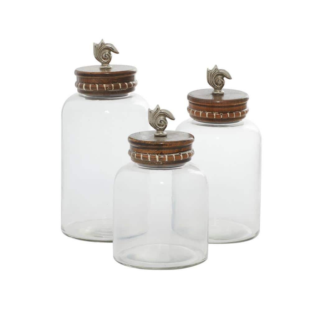 Litton Lane Clear Glass Traditional Decorative Jars (Set of 3) 042014 - The  Home Depot