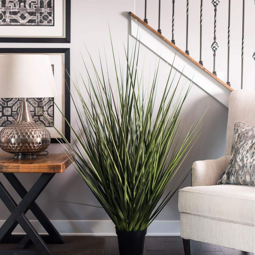 60" Tall Green Faux Grass in Black Plastic Pot