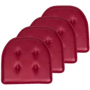 Faux Leather Memory Foam Tufted U-Shape 16 in. x 17 in. Non-Slip Indoor/Outdoor Chair Seat Cushion (4-Pack), Burgundy