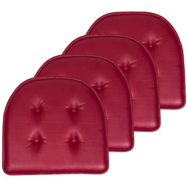 Sweet Home Collection Faux Leather Memory Foam Tufted U-Shape 16 in. x 17 in. Non-Slip Indoor/Outdoor Chair Seat Cushion (4-Pack), Burgundy