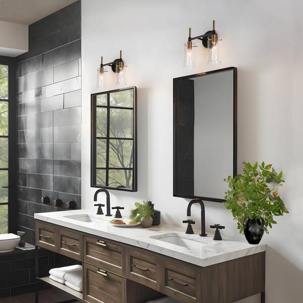 Zeeny Lights 2 × CYNHN Zevni Modern 2-Light Brass Gold Bathroom Vanity Light, Black