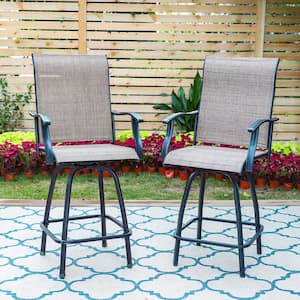 Outdoor Swivel Bar Stools Set of 4 High Top Patio Chairs Patio Bar Stools Textilene for Bistro Lawn Garden Backyard All Weather Furniture Set Gray