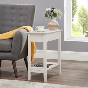 Cream 1-Drawer Narrow End Table with Storage, Nightstand Flip Top Narrow Side Tables for Small Spaces, Slim End Table