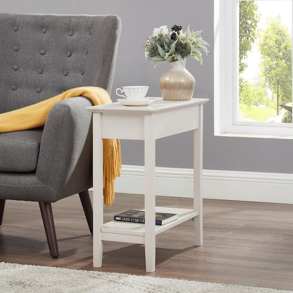 HOMESTOCK Cream Narrow End Table with Storage, Flip Top Narrow Side Tables for Small Spaces, Slim End Table with Storage Shelf