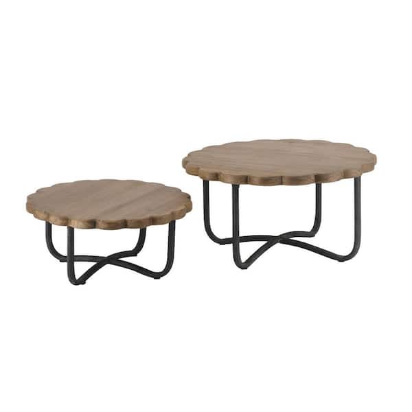Set of 2 Brown Fir Wood 11.8 in. Decorative Round Stand with Black Iron Frames, for Home, Kitchen Decorative