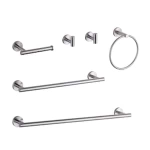 6-Piece Wall Mount Bath Hardware Set with Towel Ring, Toilet Paper Holder, Towel hook and Towel Bar in Brushed Nickel