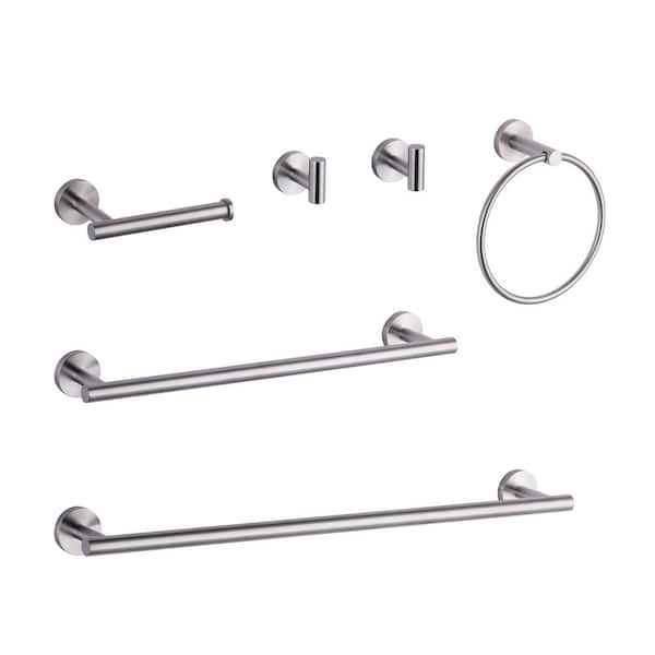 ARCORA 6-Piece Wall Mount Bath Hardware Set with Towel Ring, Toilet Paper Holder, Towel hook and Towel Bar in Brushed Nickel