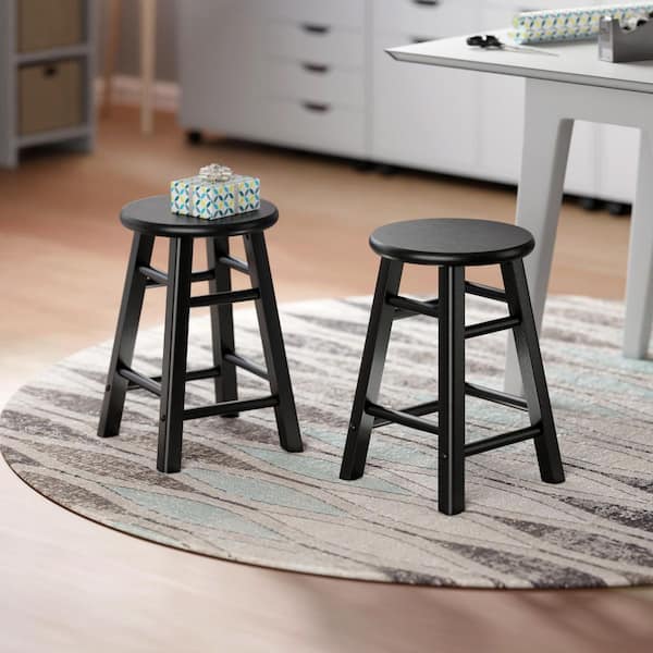 Element 2-Piece 18 in. Dining Stool Set, Black, Solid Wood