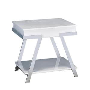 26 in. White and Chrome Rectangle Wood End/Side Table with Steel Frame