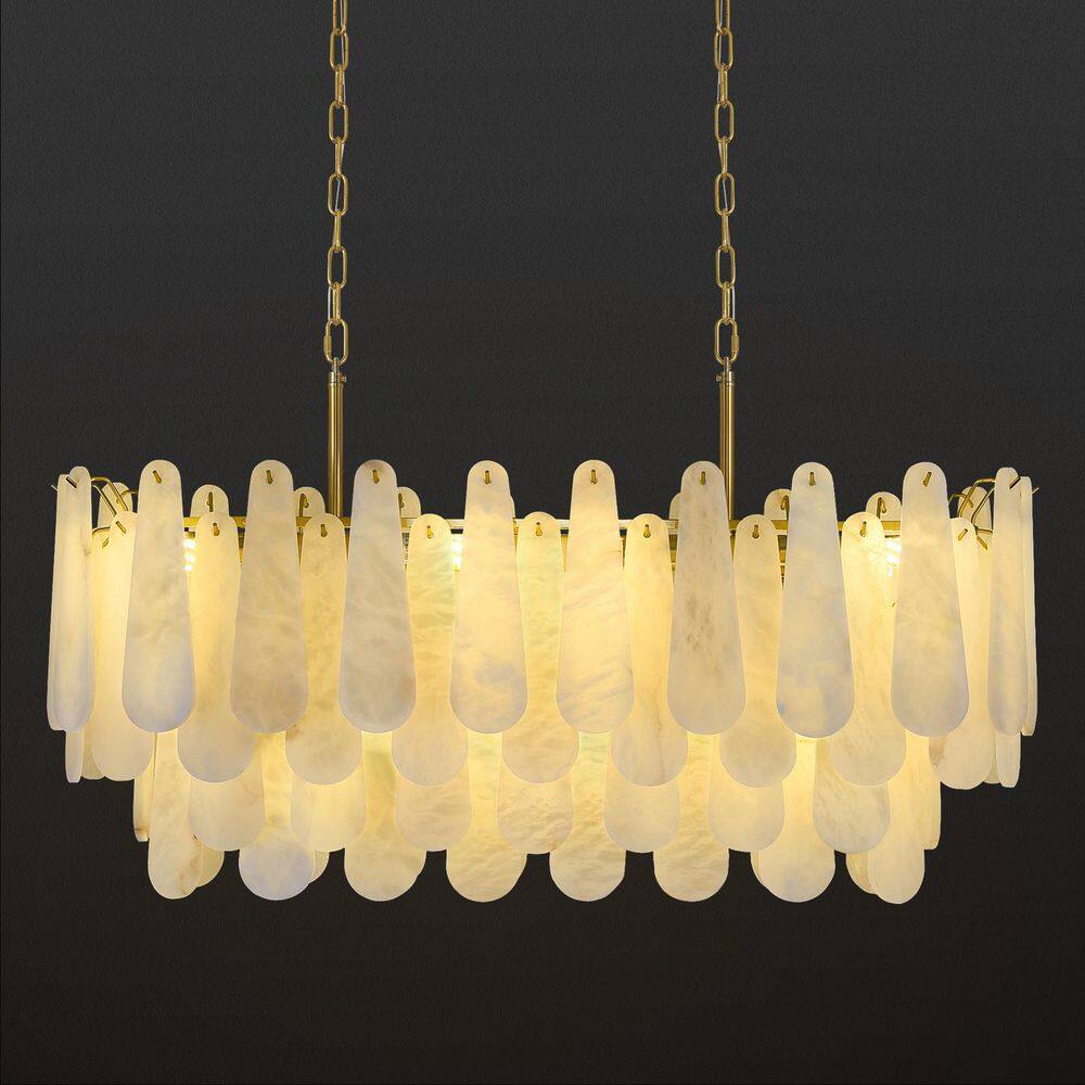40 in. 11-Light Dimmable LED Brass Alabaster Chandelier, Rectangle 4-Tiers Kitchen Island Chandelier, for Dining Room price history on PriceWatchPro