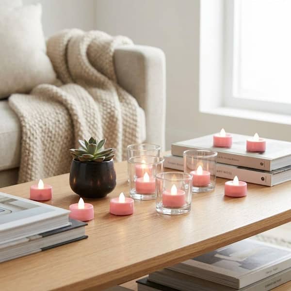 Pink Flameless Battery Operated Tea Lights Candles (24 Pack