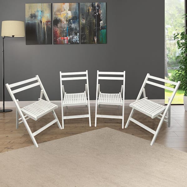 Unbranded Folding Wood Outdoor Dining Chair in White, Set of 4