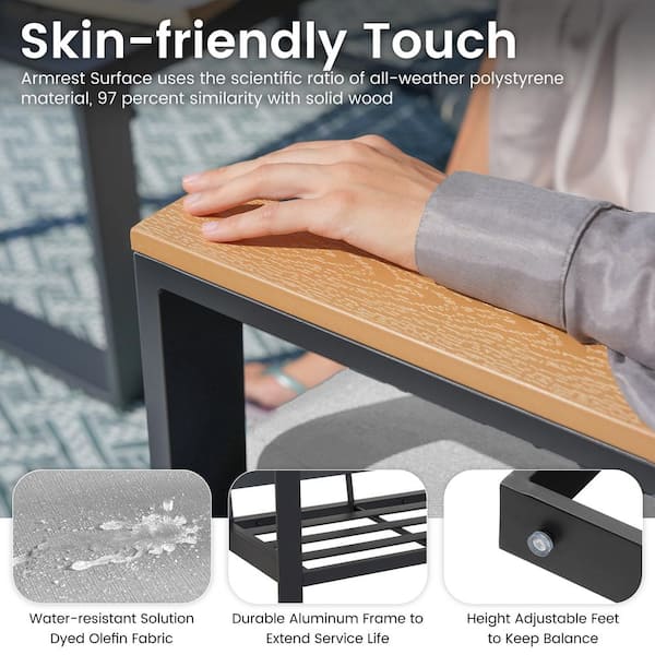 5-Piece Aluminum Fire Pit Patio Set Outdoor Conversation Set with Gray Cushions and 28 in. Wicker Fire Pit Table