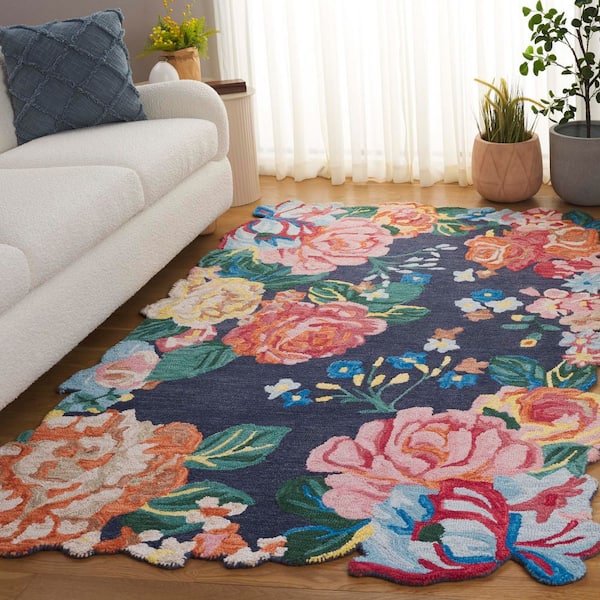 Jardin 4 ft. x 6 ft. Navy/Pink Floral Oversized Area Rug