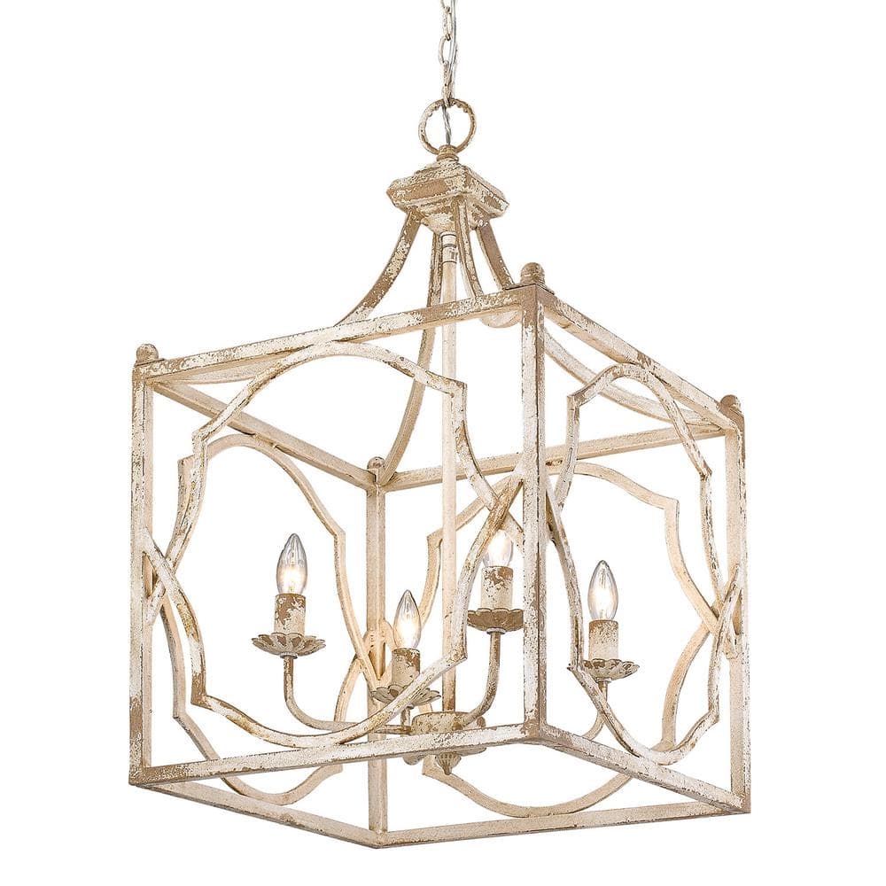 Antique Ivory 4-Light Caged Pendant with Rusty Gold Patina
