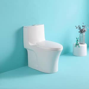 One-Piece 1.1/1.6 GPF Dual Flush Elongated Toilet in Glossy White, Seat Included