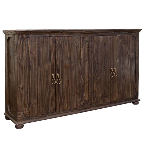 Benjara Dark Brown Wood Top 71.75 in. Sideboard with 4-Doors