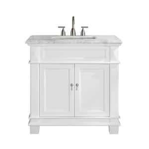 Dorian 36 in. W x 22 in. D x 35.63 in. H Single Sink Freestanding Bath Vanity in Matte White with Carrara Marble Top