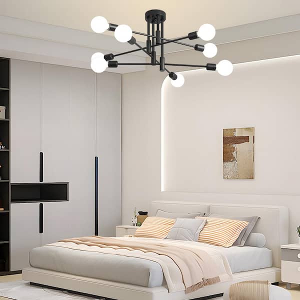 Deyidn 8-Light Vintage Black Linear Sputnik Chandelier Semi Flush