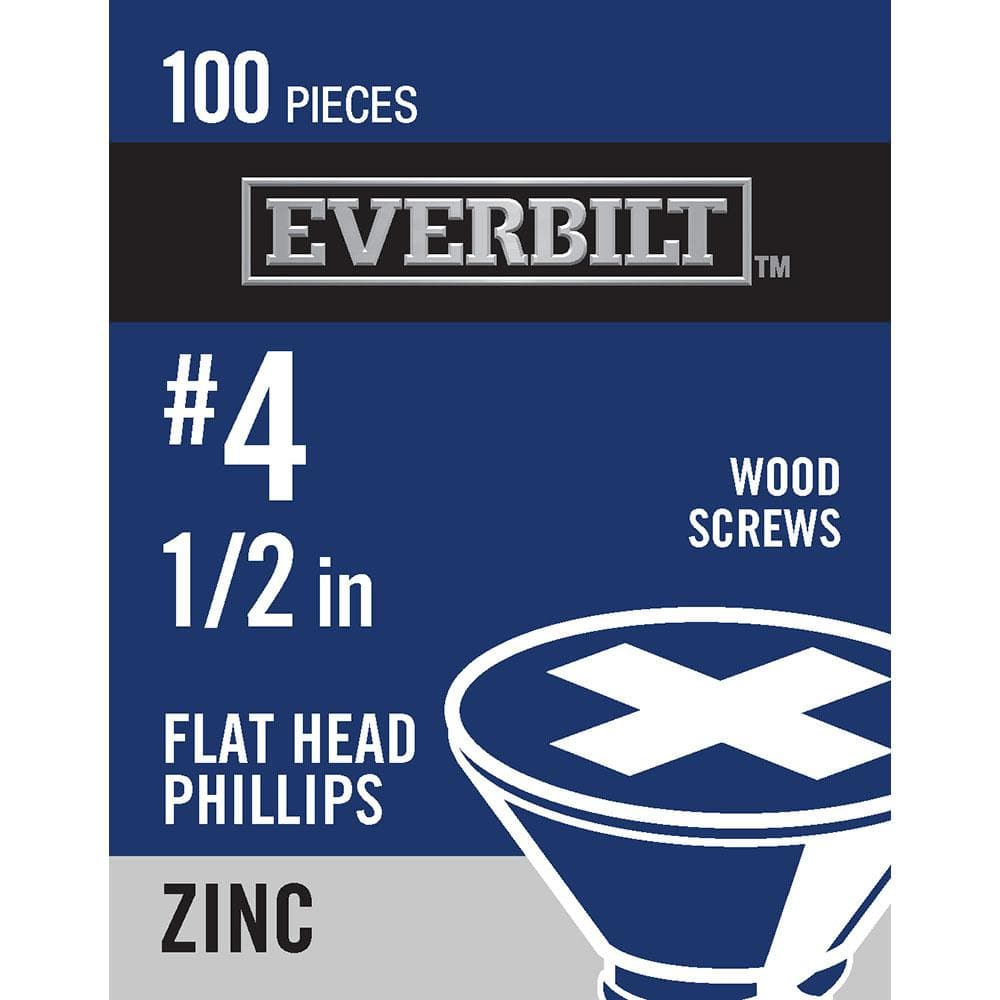 "#4 x 1/2 in. Phillips Flat Head Zinc Plated Wood Screw (100-Pack)" price history on PriceWatchPro