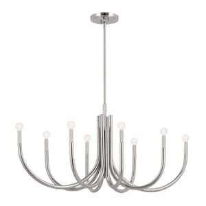 Odensa 46 in. 8-Light Polished Nickel Modern Candle Oval Chandelier for Dining Room