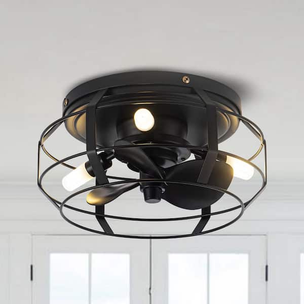 Parrot Uncle 12.2 in. Indoor Modern Bladeless Black Flush Mount Ceiling Fan with Light and Remote